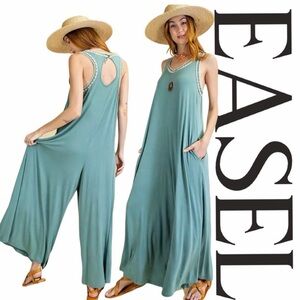 EASEL Vacation Summer  "BIG LOVE" WIDE LEGS Crochet ROMPER JUMPSUIT NWT L BoHo